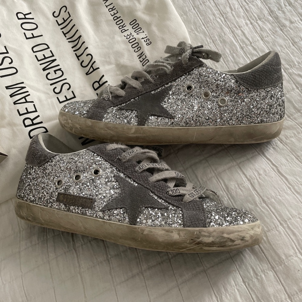 Golden Goose | Super-Star Sneakers in silver glitter and dark grey suede (Sz 38)
